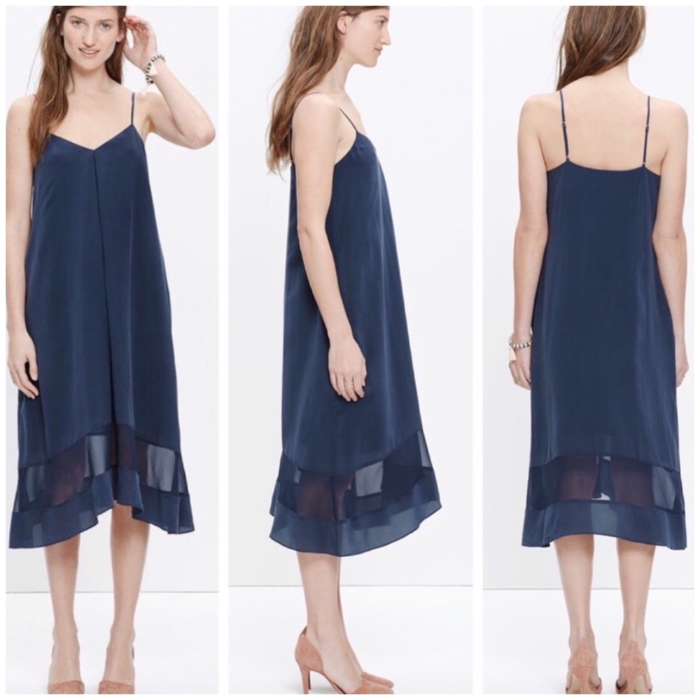 Madewell Silk Sheer-Stripe Cami Dress Navy Size M - Picture 1 of 8